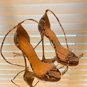 Aldo Black and Tan Snakeskin Heels